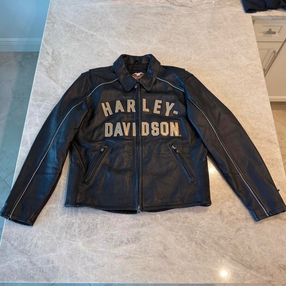 Mens Harley-Davidson 100th Anniversary Vintage Large Leather Motorcycle Jacket